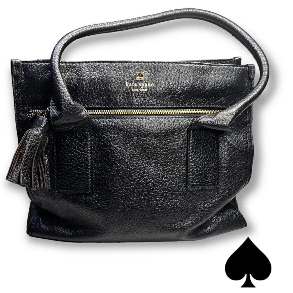 Kate Spade Black Pebbled Leather Tote with Tassel